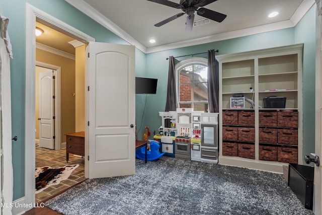 10 Magnolia Crossing Rd, Sumrall, MS 39482 - bedroom featuring ornamental molding, baseboards, recessed lighting, and brick patterned floors