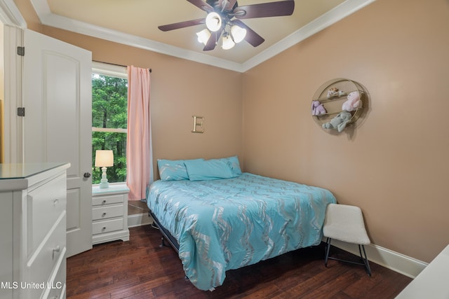 10 Magnolia Crossing Rd, Sumrall, MS 39482 - bedroom featuring wood finished floors, ornamental molding, a ceiling fan, and baseboards