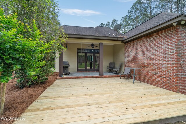 10 Magnolia Crossing Rd, Sumrall, MS 39482 - wooden deck featuring french doors, ceiling fan, and grilling area