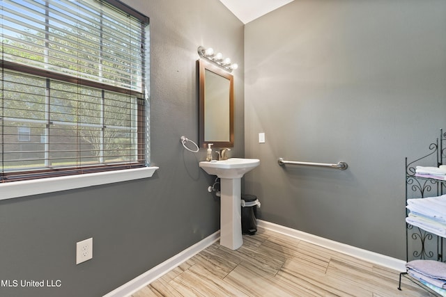 bathroom with hardwood / wood-style flooring