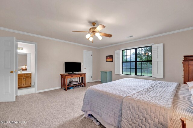 8140 Hunters Hill Cv, Olive Branch, MS 38654 - bedroom with ornamental molding, light carpet, baseboards, and a ceiling fan