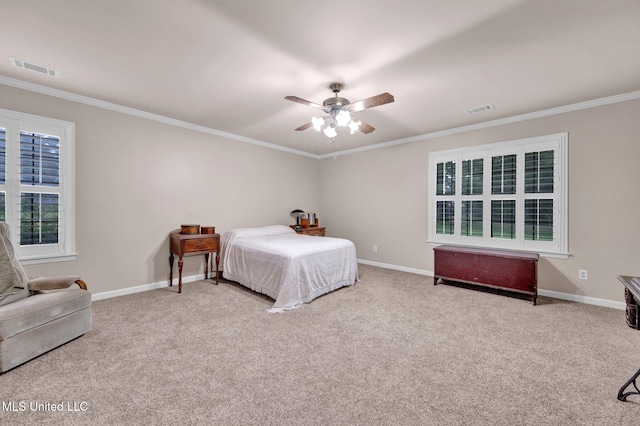 8140 Hunters Hill Cv, Olive Branch, MS 38654 - carpeted bedroom featuring crown molding, baseboards, and ceiling fan