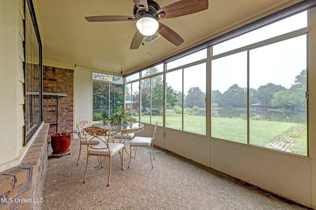 8140 Hunters Hill Cv, Olive Branch, MS 38654 - sunroom with a water view, plenty of natural light, and ceiling fan