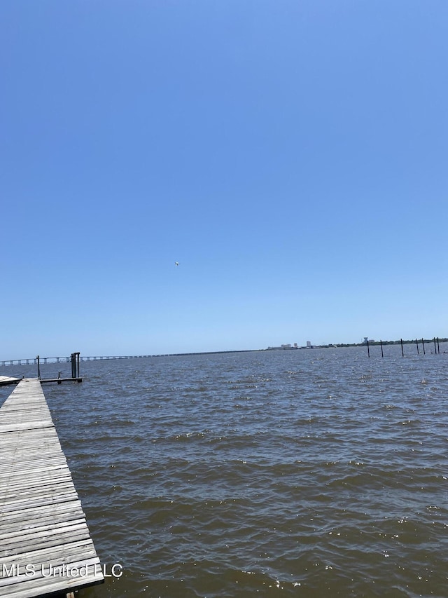 view of dock with a water view