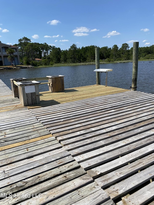 view of dock with a water view