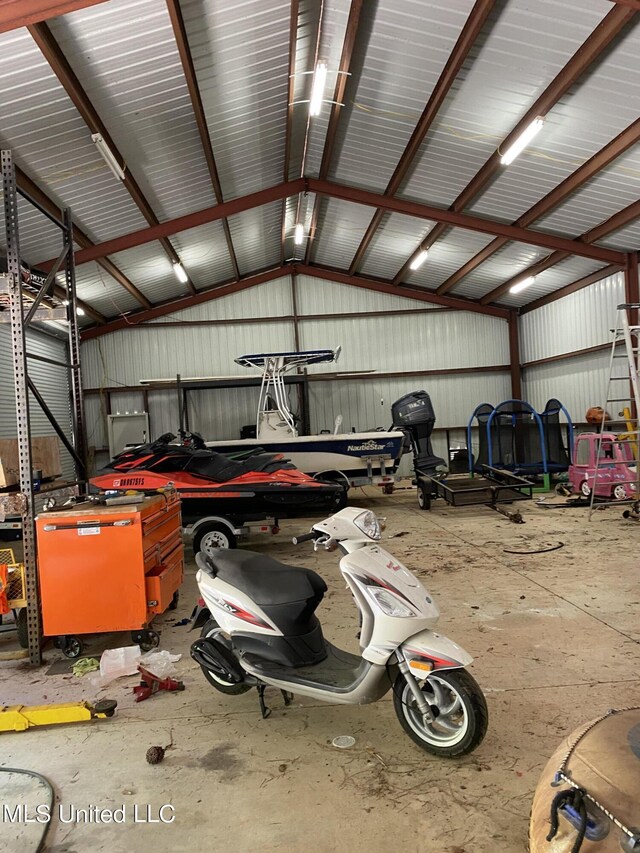 garage with metal wall