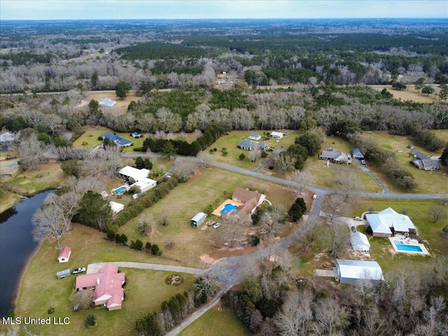 aerial view featuring a water view