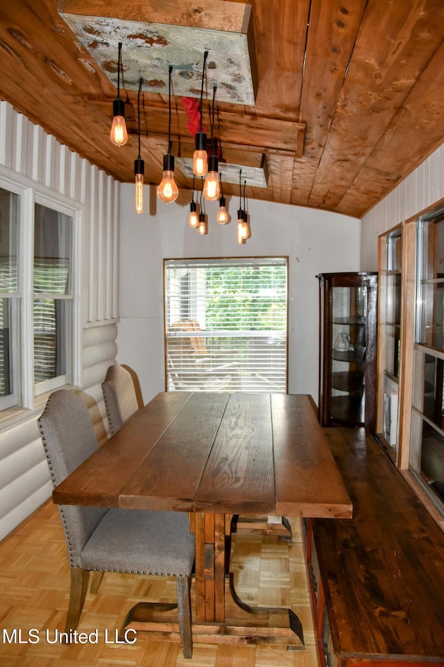 10991 High Rd, Hernando, MS 38632 - dining room with wooden ceiling and a chandelier
