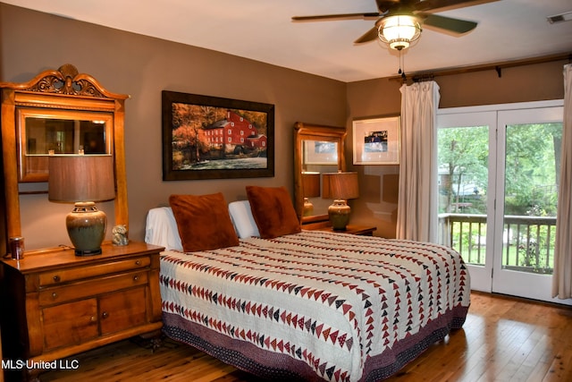 10991 High Rd, Hernando, MS 38632 - bedroom featuring access to exterior, wood-type flooring, and ceiling fan
