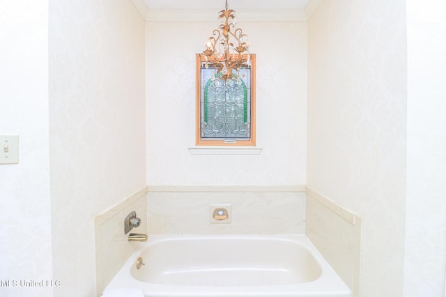 697 Country Place Dr, Pearl, MS 39208 - full bath with a chandelier, a bath, and crown molding