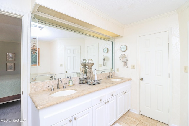 697 Country Place Dr, Pearl, MS 39208 - full bath featuring double vanity, ornamental molding, connected bathroom, and tile patterned flooring