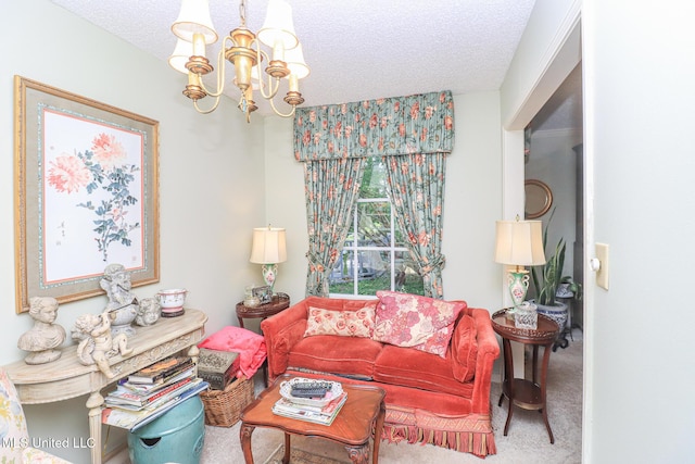 697 Country Place Dr, Pearl, MS 39208 - carpeted living room featuring a chandelier and a textured ceiling