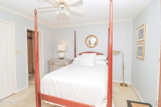 697 Country Place Dr, Pearl, MS 39208 - carpeted bedroom featuring ornamental molding, baseboards, a ceiling fan, and a textured ceiling