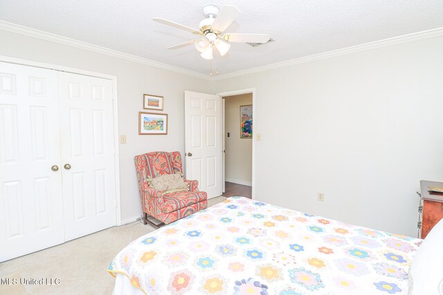 697 Country Place Dr, Pearl, MS 39208 - carpeted bedroom featuring a closet, ornamental molding, and a ceiling fan