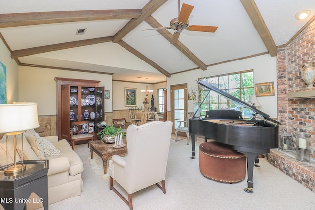 697 Country Place Dr, Pearl, MS 39208 - carpeted living area with a wainscoted wall, a chandelier, and ceiling fan