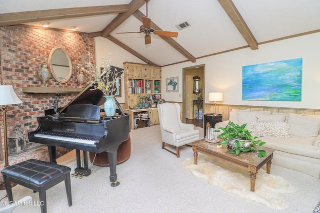 697 Country Place Dr, Pearl, MS 39208 - living area with a ceiling fan, a wainscoted wall, and carpet