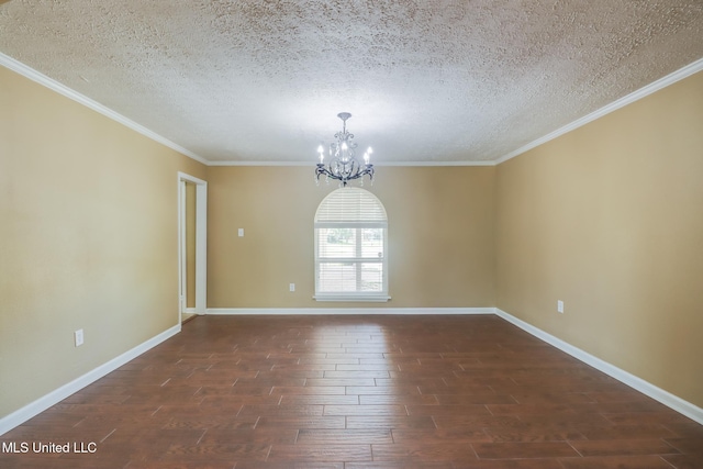 12 Bayou View Dr, Gulfport, MS 39507 - unfurnished room featuring dark wood-type flooring, a chandelier, a textured ceiling, and crown molding