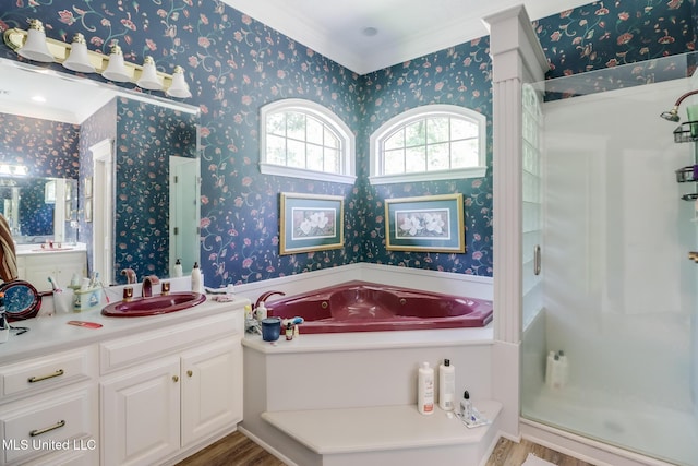 41 C G Evans Rd, Wiggins, MS 39577 - full bathroom featuring wallpapered walls, a shower stall, and ornamental molding
