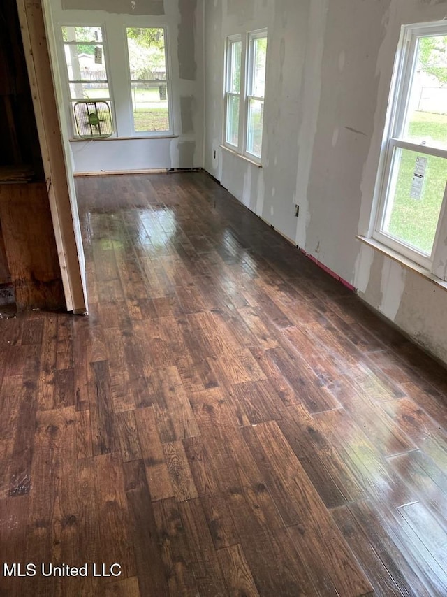 spare room with dark wood-type flooring