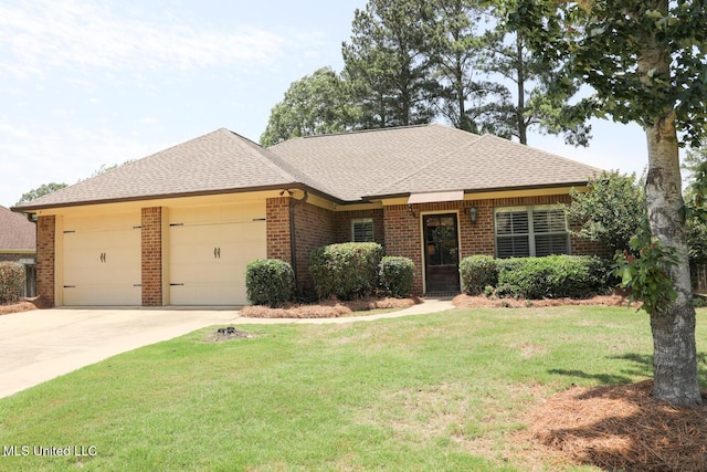 112 Hampton Rdg, Madison, MS 39110 - ranch-style home featuring brick siding, a garage, a front lawn, a shingled roof, and driveway