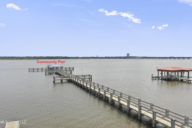 view of dock with a water view