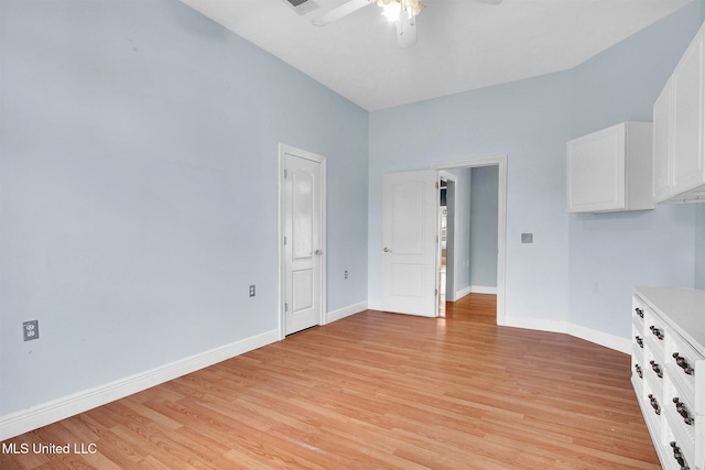 interior space featuring ceiling fan and light hardwood / wood-style flooring