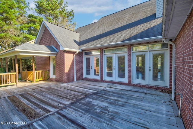 wooden deck with french doors