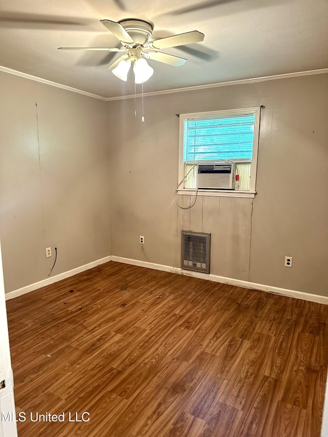 176 Revell Rd, Grenada, MS 38901 - unfurnished room featuring cooling unit, wood finished floors, crown molding, a ceiling fan, and heating unit