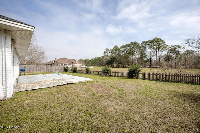 view of yard featuring a patio area and a fenced backyard