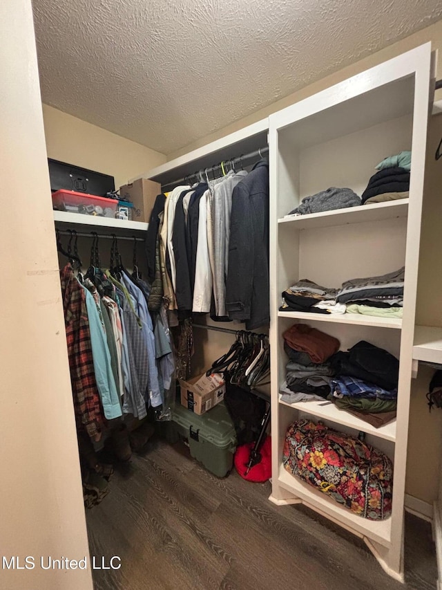 walk in closet with hardwood / wood-style floors