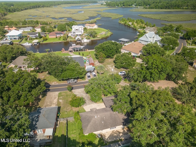 aerial view with a water view