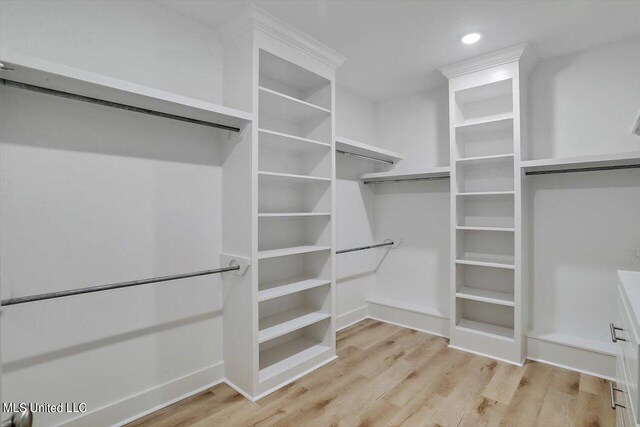 spacious closet featuring light wood-type flooring