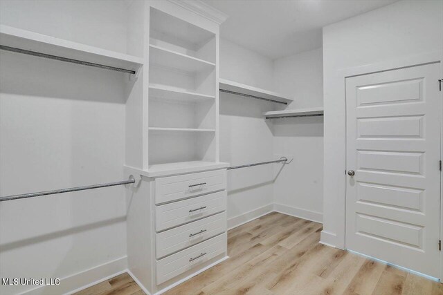 walk in closet featuring light hardwood / wood-style floors