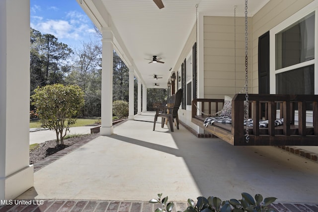 view of patio / terrace with ceiling fan and covered porch