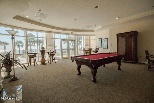 2230 Beach Dr Unit 808, Gulfport, MS 39507 - recreation room featuring ornamental molding, carpet, french doors, and a wealth of natural light