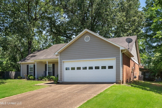 453 Cherry Tree Ln, Southaven, MS 38671 - ranch-style house with a garage, driveway, roof with shingles, and cooling unit