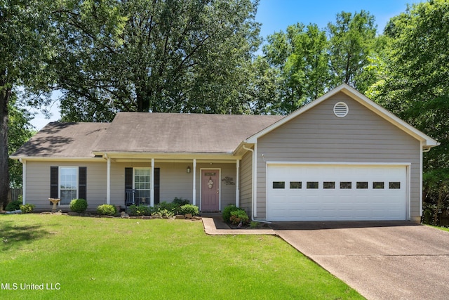 453 Cherry Tree Ln, Southaven, MS 38671 - single story home with concrete driveway, a front lawn, an attached garage, roof with shingles, and covered porch