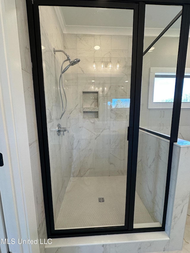 bathroom with a shower stall