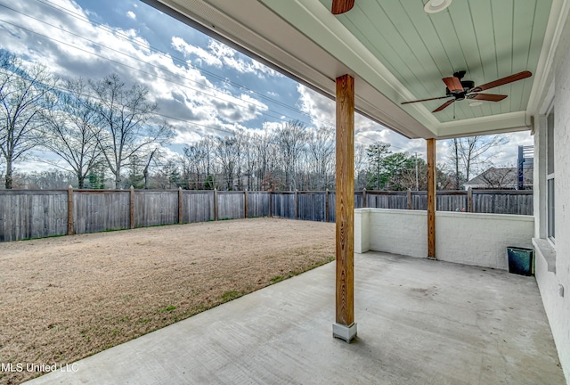 view of patio / terrace featuring a ceiling fan and a fenced backyard