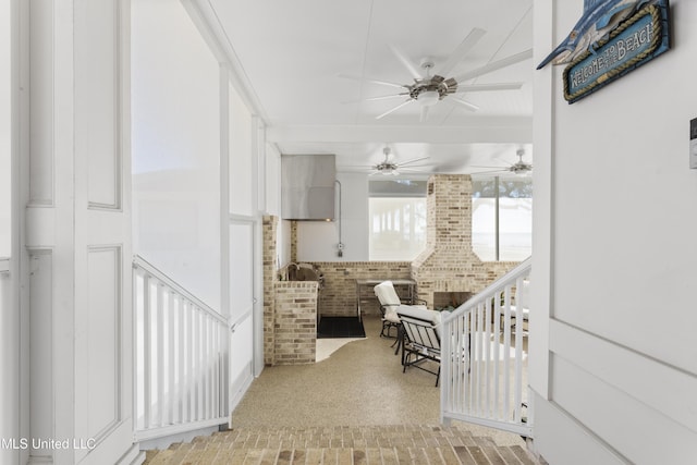 interior space featuring brick wall