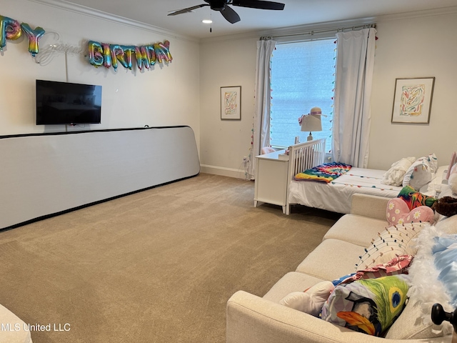 202 Eastpark St, Ridgeland, MS 39157 - carpeted bedroom with crown molding, baseboards, and a ceiling fan