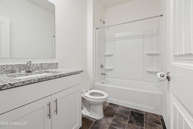 full bathroom featuring vanity, shower / bathtub combination, and toilet