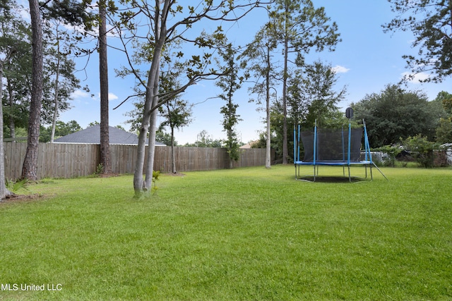 view of yard with a trampoline