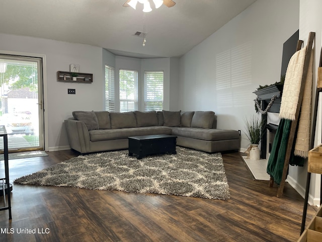 5306 Kristy Ln, Southaven, MS 38671 - living area with a ceiling fan, wood finished floors, and lofted ceiling