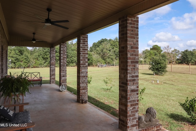 view of patio / terrace featuring ceiling fan