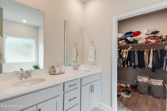 bathroom featuring hardwood / wood-style flooring and vanity