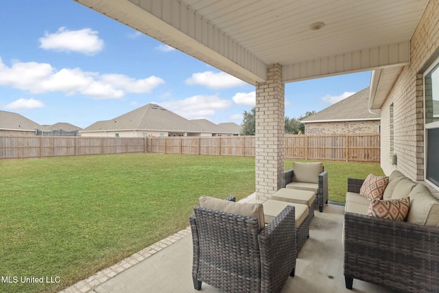 view of yard with an outdoor hangout area and a patio