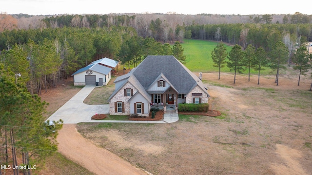 birds eye view of property featuring a rural view