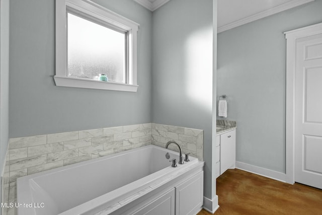 bathroom with vanity and a tub to relax in