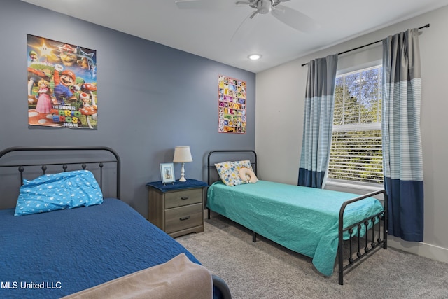 bedroom featuring carpet and ceiling fan